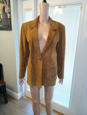Vintage Savannah Women's Suede Single-Button Blazer in Camel Brown